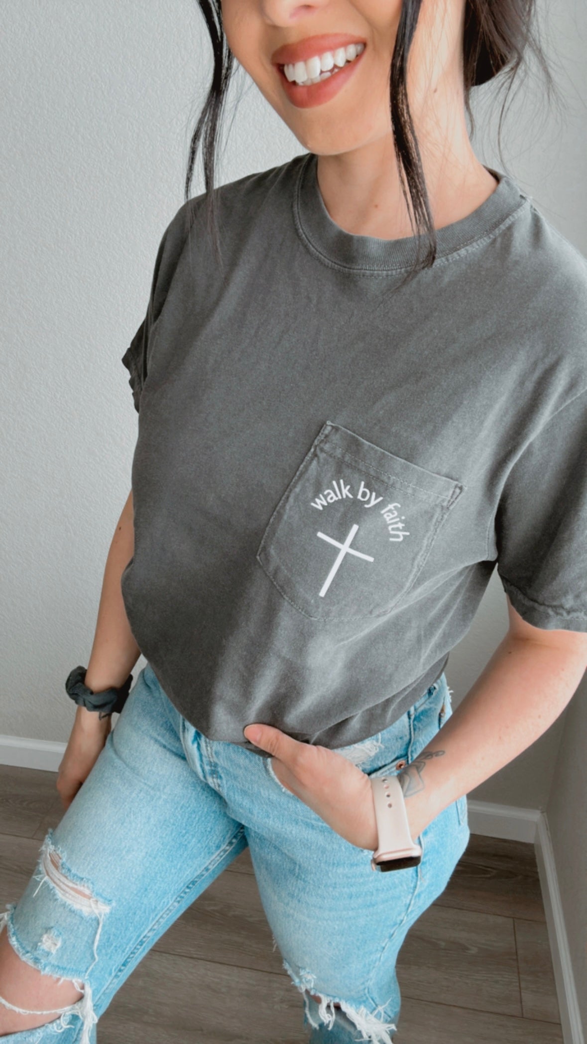 Walk by faith pocket tee